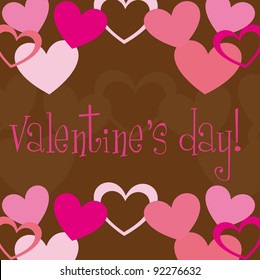 pink hearts over brown background valentines day vector