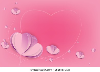 pink hearts paper on background  on the floor for message and Product Design,Valentine's day,Vector illustration eps 1