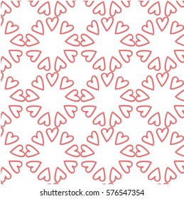 Pink hearts pattern, circles, linear, white background.