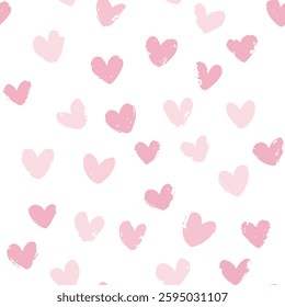 Pink hearts pattern on a white background, heart seamless pattern vector illustration,  doodle summer,  kids and baby designs for print fabric.