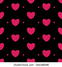 Pink hearts pattern seamless on black background. Valentine.