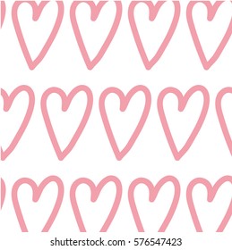 Pink hearts pattern, vector background, linear.