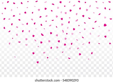 Pink hearts petals falling on white background for Valentine's Day,shape of heart confetti background.