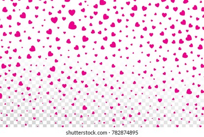 Pink hearts petals falling on white background for Valentine's Day,shape of heart confetti background.