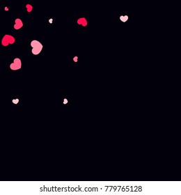 Pink Hearts Random Falling Background. Valentine's Day Pattern. Romantic Scattered Hearts Design Element. Love. Sweet Moment. Gift. Wedding. Anniversary, Birthday. Vector Illustratuion.
