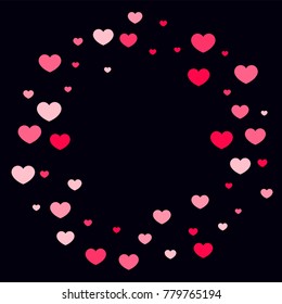Pink Hearts Random Falling Background. Valentine's Day Pattern. Romantic Scattered Hearts Design Element. Love. Sweet Moment. Gift. Wedding. Anniversary, Birthday. Vector Illustratuion.