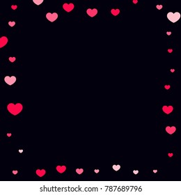 Pink Hearts Random Falling Background. Valentine's Day Pattern. Romantic Scattered Hearts Design Element. Love. Sweet Moment. Cards, Banners, Posters, Flyers, Sales, Brochure, Wallpaper. Childish.