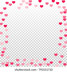 Pink Hearts Random Falling Background. Valentine's Day Pattern. Romantic Scattered Hearts Design Element. Love. Sweet Moment. Gift. Wedding. Anniversary, Birthday. Vector Illustratuion.