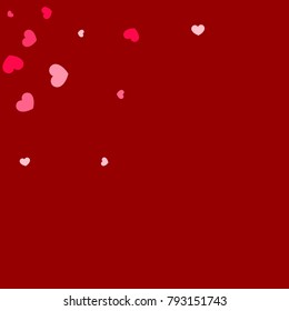 Pink Hearts Random Falling Background. Valentine's Day Pattern. Romantic Scattered Hearts Design Element. Love. Sweet Moment. Gift. Wedding. Anniversary, Birthday. Vector Illustratuion.