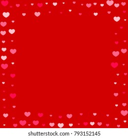Pink Hearts Random Falling Background. Valentine's Day Pattern. Romantic Scattered Hearts Design Element. Love. Sweet Moment. Gift. Wedding. Anniversary, Birthday. Vector Illustratuion.