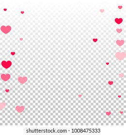 Pink Hearts Random Falling on Transparent. Valentine's Day Pattern. Romantic Scattered Hearts Cute Texture. Love. Sweet Moment. Cards, Banners, Posters, Flyers, Sales, Brochure, Wallpaper.