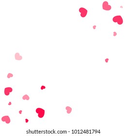 Pink Hearts Random Falling on White Background. Valentine's Day Pattern. Romantic Scattered Hearts Design Element. Love. Sweet Moment. Cards, Banners, Posters, Flyers, Sales, Brochure, Wallpaper.