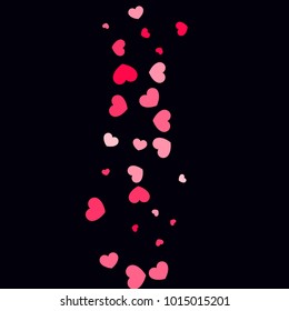 Pink Hearts Random Falling on Black Background. Valentine's Day Pattern. Romantic Scattered Hearts Design Element. Love. Sweet Moment. Cards, Banners, Posters, Flyers, Sales, Brochure, Wallpaper.