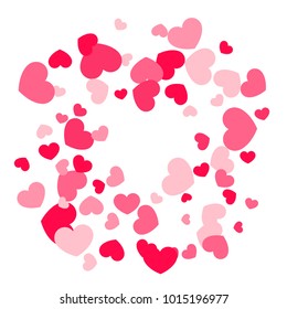 Pink Hearts Random Falling on White Background. Valentine's Day Pattern. Romantic Scattered Hearts Cute Texture. Love. Sweet Moment. Gift. Wedding. Anniversary, Birthday. Vector Illustratuion.