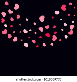 Pink Hearts Random Falling on Black Background. Valentine's Day Pattern. Romantic Scattered Hearts Cute Texture. Love. Sweet Moment. Cards, Banners, Posters, Flyers, Sales, Brochure, Wallpaper.