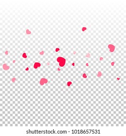 Pink Hearts Random Falling on Transparent. Valentine's Day Pattern. Romantic Scattered Hearts Cute Texture. Love. Sweet Moment. Cards, Banners, Posters, Flyers, Sales, Brochure, Wallpaper.