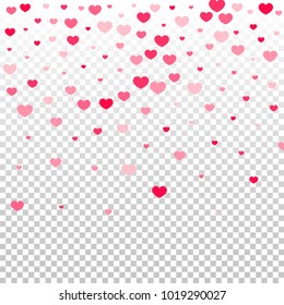 Pink Hearts Random Falling on Transparent. Valentine's Day Pattern. Romantic Scattered Hearts Design Element. Love. Sweet Moment. Cards, Banners, Posters, Flyers, Sales, Brochure, Wallpaper.