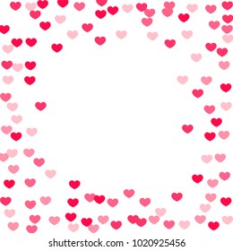 Pink Hearts Random Falling on White Background. Valentine's Day Pattern. Romantic Scattered Hearts Design Element. Love. Sweet Moment. Cards, Banners, Posters, Flyers, Sales, Brochure, Wallpaper.