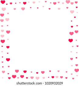 Pink Hearts Random Falling on White Background. Valentine's Day Pattern. Romantic Scattered Hearts Design Element. Love. Sweet Moment. Cards, Banners, Posters, Flyers, Sales, Brochure, Wallpaper.