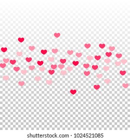 Pink Hearts Random Falling on Transparent. Valentine's Day Pattern. Romantic Scattered Hearts Design Element. Love. Sweet Moment. Cards, Banners, Posters, Flyers, Sales, Brochure, Wallpaper.