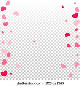 Pink Hearts Random Falling on Transparent. Valentine's Day Pattern. Romantic Scattered Hearts Cute Texture. Love. Sweet Moment. Cards, Banners, Posters, Flyers, Sales, Brochure, Wallpaper.