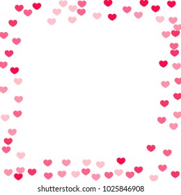 Pink Hearts Random Falling on White Background. Valentine's Day Pattern. Romantic Scattered Hearts Design Element. Love. Sweet Moment. Cards, Banners, Posters, Flyers, Sales, Brochure, Wallpaper.