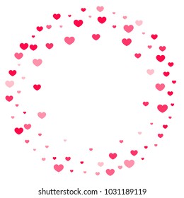 Pink Hearts Random Falling on White Background. Valentine's Day Pattern. Romantic Scattered Hearts Cute Texture. Love. Sweet Moment. Gift. Wedding. Anniversary, Birthday. Vector Illustratuion.