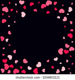 Pink Hearts Random Falling on Black Background. Valentine's Day Pattern. Romantic Scattered Hearts Design Element. Love. Sweet Moment. Cards, Banners, Posters, Flyers, Sales, Brochure, Wallpaper.