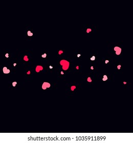 Pink Hearts Random Falling on Black Background. Valentine's Day Pattern. Romantic Scattered Hearts Cute Texture. Love. Sweet Moment. Cards, Banners, Posters, Flyers, Sales, Brochure, Wallpaper.