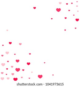 Pink Hearts Random Falling on White Background. Valentine's Day Pattern. Romantic Scattered Hearts Design Element. Love. Sweet Moment. Cards, Banners, Posters, Flyers, Sales, Brochure, Wallpaper.