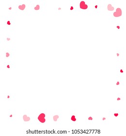 Pink Hearts Random Falling on White Background. Valentine's Day Pattern. Romantic Scattered Hearts Design Element. Love. Sweet Moment. Cards, Banners, Posters, Flyers, Sales, Brochure, Wallpaper.