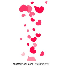Pink Hearts Random Falling on White Background. Valentine's Day Pattern. Romantic Scattered Hearts Design Element. Love. Sweet Moment. Gift. Wedding. Anniversary, Birthday. Vector Illustratuion.