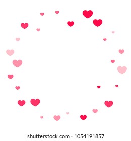 Pink Hearts Random Falling on White Background. Valentine's Day Pattern. Romantic Scattered Hearts Design Element. Love. Sweet Moment. Gift. Wedding. Anniversary, Birthday. Vector Illustratuion.