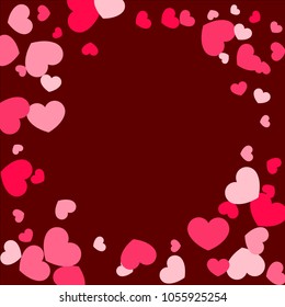 Pink Hearts Random Falling on White Background. Valentine's Day Pattern. Romantic Scattered Hearts Cute Texture. Love. Sweet Moment. Cards, Banners, Posters, Flyers, Sales, Brochure, Wallpaper.