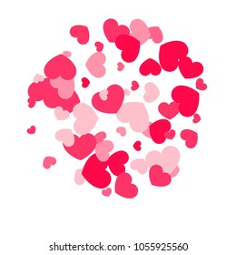 Pink Hearts Random Falling on White Background. Valentine's Day Pattern. Romantic Scattered Hearts Cute Texture. Love. Sweet Moment. Cards, Banners, Posters, Flyers, Sales, Brochure, Wallpaper.