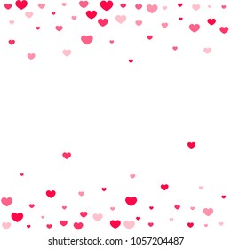 Pink Hearts Random Falling on White Background. Valentine's Day Pattern. Romantic Scattered Hearts Design Element. Love. Sweet Moment. Cards, Banners, Posters, Flyers, Sales, Brochure, Wallpaper.
