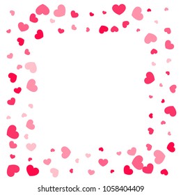 Pink Hearts Random Falling on White Background. Valentine's Day Pattern. Romantic Scattered Hearts Design Element. Love. Sweet Moment. Cards, Banners, Posters, Flyers, Sales, Brochure, Wallpaper.