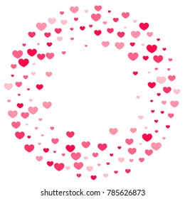 Pink Hearts Random Falling on White Background. Valentine's Day Pattern. Romantic Scattered Hearts Design Element. Love. Sweet Moment. Cards, Banners, Posters, Flyers, Sales, Brochure, Wallpaper.