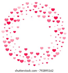 Pink Hearts Random Falling on White Background. Valentine's Day Pattern. Romantic Scattered Hearts Cute Texture. Love. Sweet Moment. Gift. Wedding. Anniversary, Birthday. Vector Illustratuion.