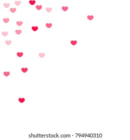 Pink Hearts Random Falling on White Background. Valentine's Day Pattern. Romantic Scattered Hearts Cute Texture. Love. Sweet Moment. Cards, Banners, Posters, Flyers, Sales, Brochure, Wallpaper.