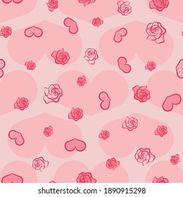 Pink hearts and roses seamless vector pattern. Love themed surface print design for fabrics, stationery, scrapbook paper, gift wrap, home decor, texiles, backgrounds, and packaging.
