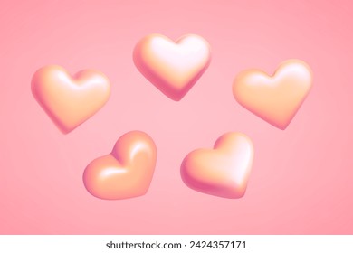 Pink hearts in rotation isolated on pink background. 3d vector illustration