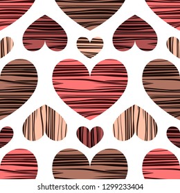 Pink hearts. Seamless pattern background. Vector illustration. Wallpaper for Valentines Day.