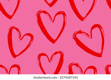 Pink hearts seamless pattern background.  Fashionable template for design.