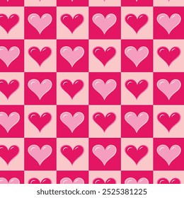Pink hearts seamless pattern in bold Bauhaus style. Best for banners, posters, gift wrapping