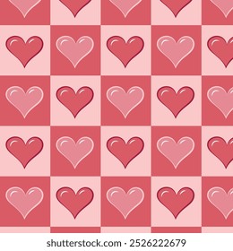Pink hearts seamless pattern in bold Bauhaus style. Best for banners, posters, gift wrapping