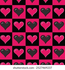 Rosa Herzen nahtloses Muster in kräftigem Bauhaus-Stil. Optimal für Banner, Poster, Geschenkverpackungen