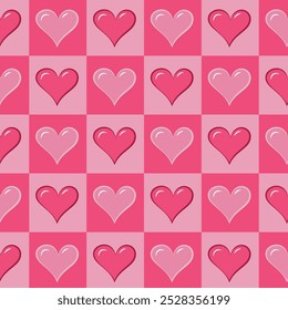 Pink hearts seamless pattern in bold Bauhaus style. Best for banners, posters, gift wrapping