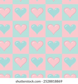 Pink hearts seamless pattern in bold Bauhaus style. Best for banners, posters, gift wrapping