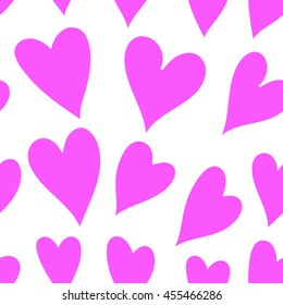 Pink hearts seamless pattern. Hand drawn vector  illustration.